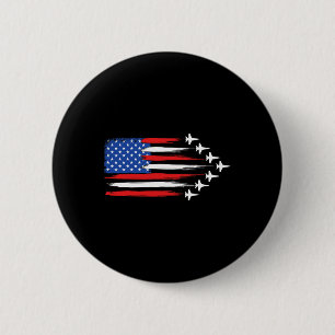 Bóton Redondo 5.08cm Avião a Jato de Combate Bandeira Americana Caças a