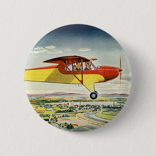 Bóton Redondo 5.08cm Avião De Transporte Vintage Sobre Campos De Fazen