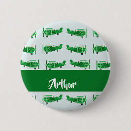 Bóton Redondo 5.08cm Aviões voadores verdes em azul