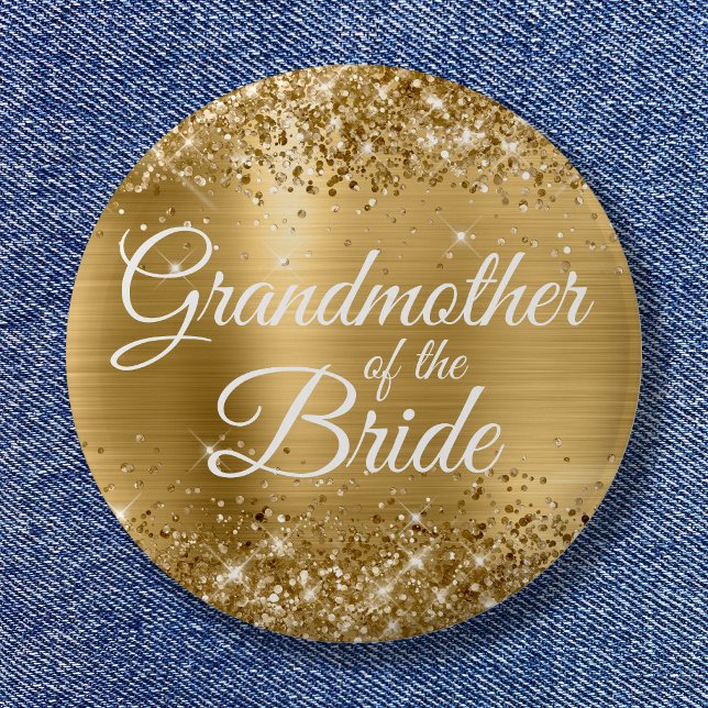 Bóton Redondo 5.08cm Avó da Bride Glittery Gold Foil (Grandmother of the Bride Glittery Gold Foil Button)