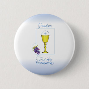 Bóton Redondo 5.08cm Avô Primeira Comunhão, Chalice com Anfitrião