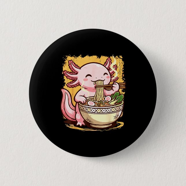 Bóton Redondo 5.08cm Axolotl Eating Ramen Noodles  (Frente)