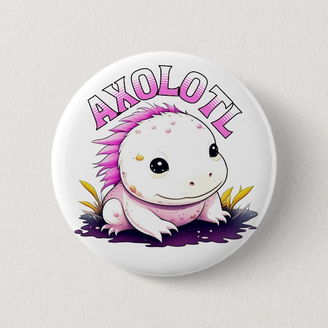 Bóton Redondo 5.08cm Axolotl rosa e branco personalizado (Frente)