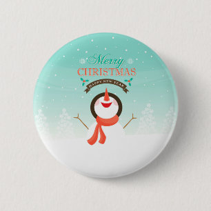 Bóton Redondo 5.08cm Azul Natal Ano Novo Boneco de Neve Saudações
