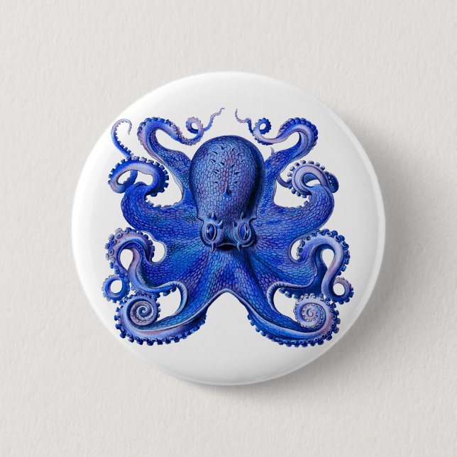 Bóton Redondo 5.08cm Azul Octopus Haeckel (Frente)