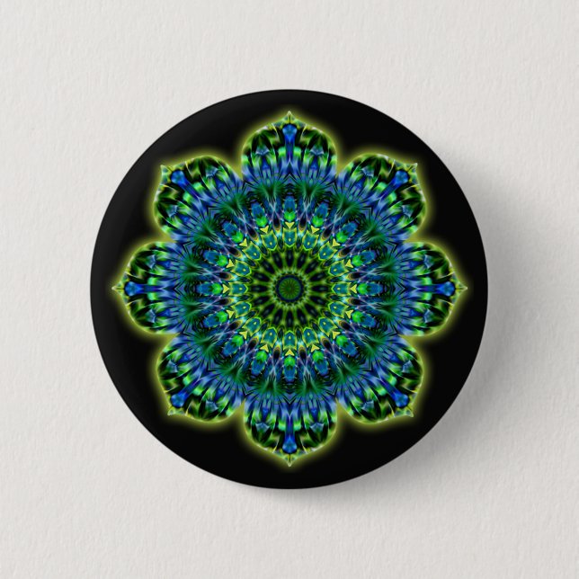 Bóton Redondo 5.08cm Azul verde Mandala | preto (Frente)