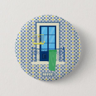Bóton Redondo 5.08cm Azulejos portugueses e varanda de janela com aves