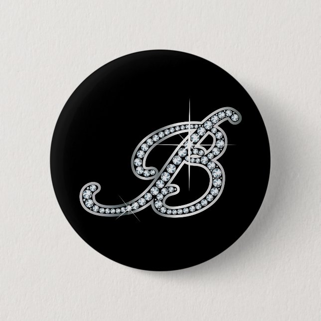 Bóton Redondo 5.08cm B script "Diamond Bling" (Frente)