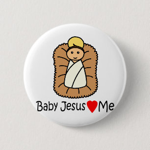 Bóton Redondo 5.08cm Baby Jesus Heart (Loves) Me
