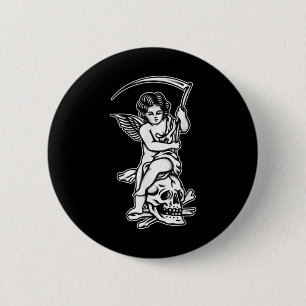 Bóton Redondo 5.08cm Baby Reappeler Skull Scythe Blackwork Tattoo Flash