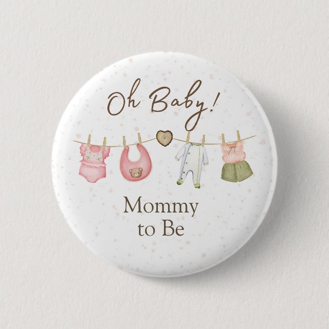 Bóton Redondo 5.08cm Baby Shower Oh Baby! Button Clothesline (Frente)