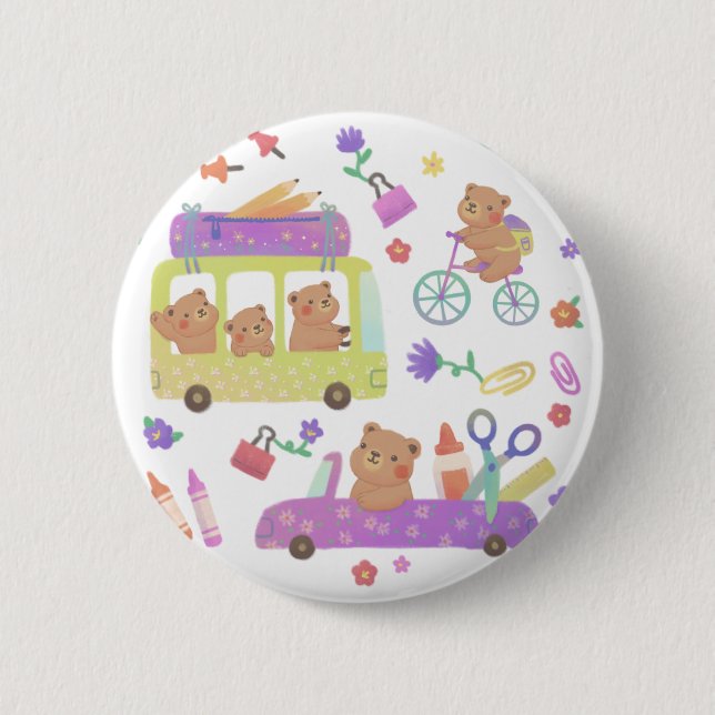 Bóton Redondo 5.08cm Back to School: Teddy's Ready for School (Frente)