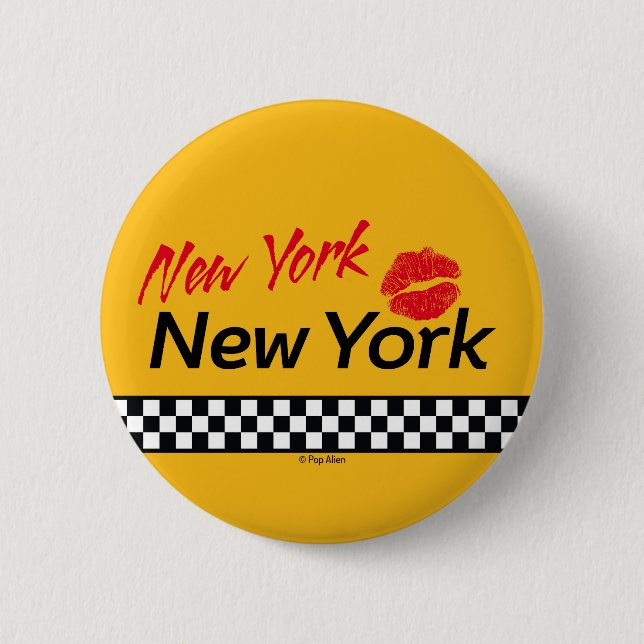 Bóton Redondo 5.08cm Badge Taxi NY & Red Kiss (Frente)