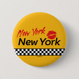 Bóton Redondo 5.08cm Badge Taxi NY & Red Kiss