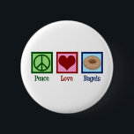 Bóton Redondo 5.08cm Bagagens de Amor pela Paz<br><div class="desc">Bagéis de amor pela paz. Um presente bonito de dono de compro de bagel para um amante de bens cozidos e comida de café da manhã.</div>