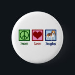 Bóton Redondo 5.08cm Bagles de Amor pela Paz<br><div class="desc">Bonito presente de Beagles do Amor pela Paz. Um legal design da dona do cachorro beagle para a raça que apresenta um sinal de paz e um coração. Eu adoro estes lindos cachorros.</div>