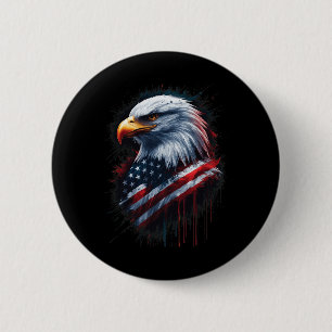 Bóton Redondo 5.08cm Bald Eagle American Flag 4° De Julho Tinta Patriót