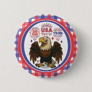 Bóton Redondo 5.08cm Bald Eagle com Fireworks - EUA 250 Anos 1776-2026