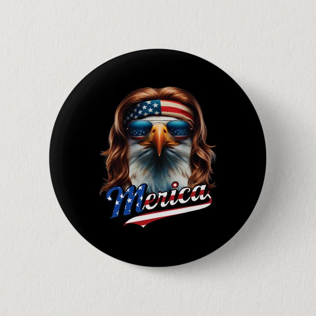 Bóton Redondo 5.08cm Bald Eagle Merica 4 de julho Eagle Mullet Funny (Frente)