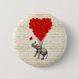 Bóton Redondo 5.08cm Balões românticos do elefante & do coração
