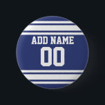 Bóton Redondo 5.08cm Bandas Azuis e Brancas com Nome e Número<br><div class="desc">Se você é dono de uma equipe de futebol de fantasia,  faça seus próprios produtos e mostre aos seus amigos! Ou...  você joga futebol Segundo grau e quer uma lembrança? Esta design de camisa é perfeita para qualquer um que joga esportes.</div>