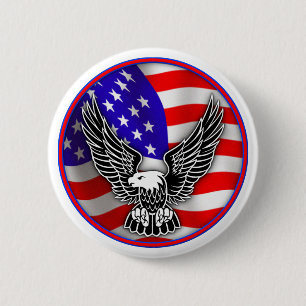 Bóton Redondo 5.08cm Bandeira Americana Águia Careca Estados Unidos Bot
