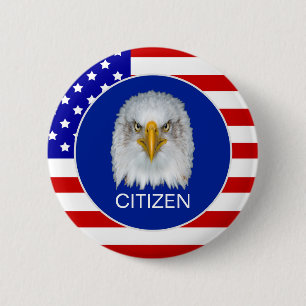 Bóton Redondo 5.08cm bandeira americana, águia e texto de cidadão editá