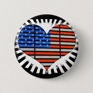Bóton Redondo 5.08cm Bandeira Americana do Coração Patriótica