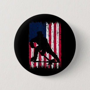 Bóton Redondo 5.08cm Bandeira Americana Jogador de Hóquei no Gelo Patri