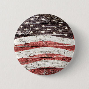 Bóton Redondo 5.08cm Bandeira Americana Pintada na Textura de Madeira R