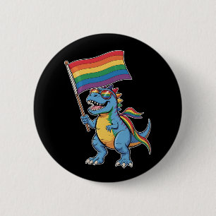 Bóton Redondo 5.08cm Bandeira Arco-íris de Orgulho Gay Dinossauro T Rex