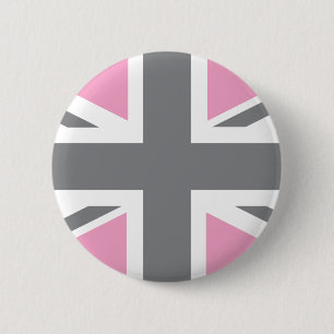 Bóton Redondo 5.08cm Bandeira cinzenta cor-de-rosa de Union Jack