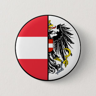 Bóton Redondo 5.08cm Bandeira da Áustria e Casaco de Armas Patriótica