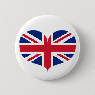 Bóton Redondo 5.08cm Bandeira dada forma coração/Union Jack de Reino