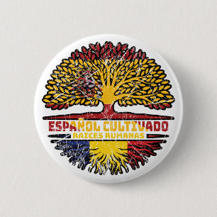 Bóton Redondo 5.08cm Bandeira das Raízes da Árvore Espanhola da Romênia