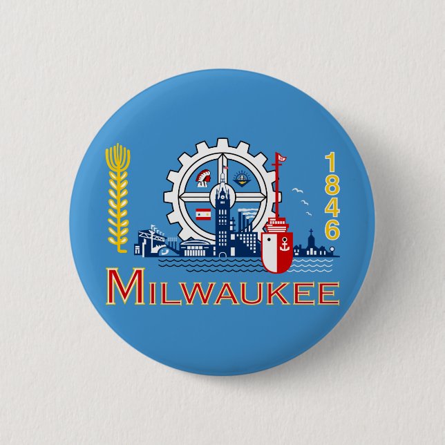 Bóton Redondo 5.08cm Bandeira de Milwaukee, Botão Pinback de Wisconsin (Frente)