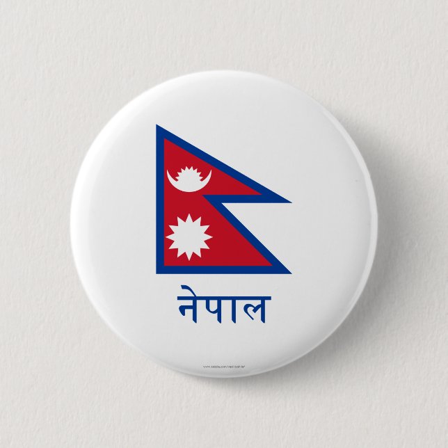 Bóton Redondo 5.08cm Bandeira de Nepal com nome no Nepali (Frente)