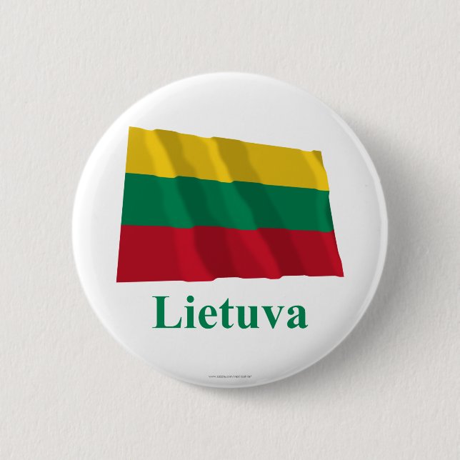 Bóton Redondo 5.08cm Bandeira de ondulação de Lithuania com nome no (Frente)