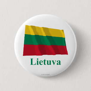Bóton Redondo 5.08cm Bandeira de ondulação de Lithuania com nome no