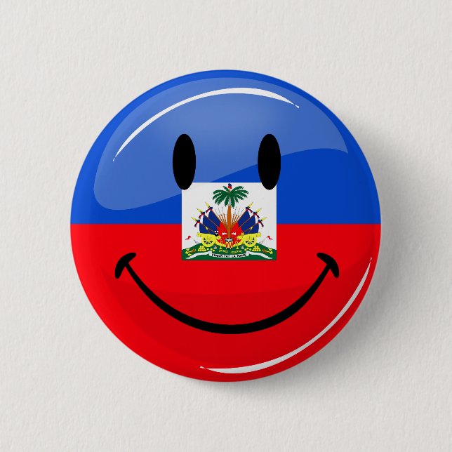 Bóton Redondo 5.08cm Bandeira haitiana de sorriso do círculo lustroso (Frente)