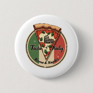 Bóton Redondo 5.08cm Bandeira italiana com a pizza Vintage Roma & Nápol