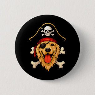 Bóton Redondo 5.08cm Bandeira Jolly Roger de Pirata do Cão Retriever Do