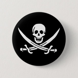 Bóton Redondo 5.08cm Bandeira Pirata Caveira Espadas Cruzadas