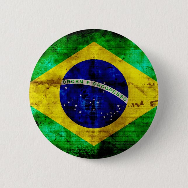 Bóton Redondo 5.08cm Bandeira resistida de Brasil (Frente)