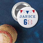 Bóton Redondo 5.08cm Bandeiras de Bola de Baseball 60º Aniversário<br><div class="desc">Botão de Bola de Baseball com Bandeiras 60º aniversário. O design tem bandeiras de baseball e bunting em cores vermelha,  branca e azul. Adicione seu nome.</div>