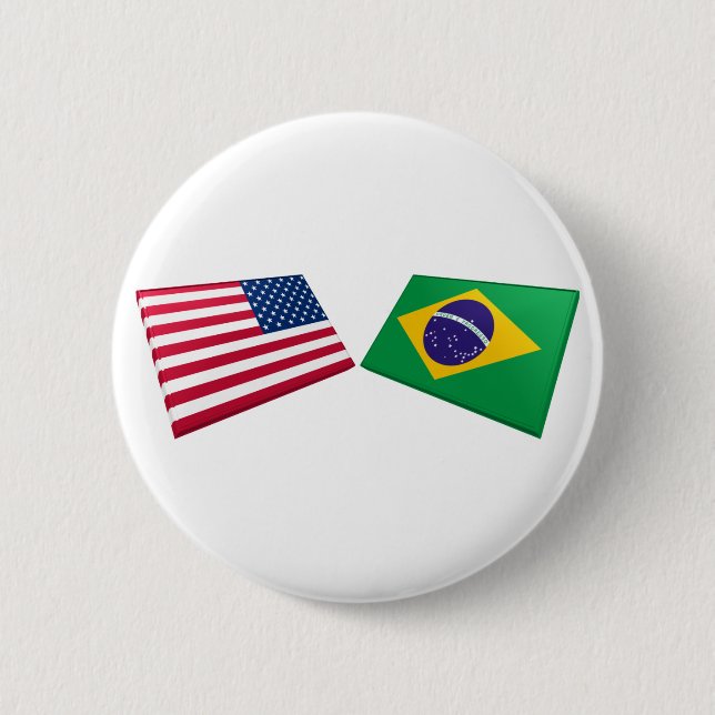 Bóton Redondo 5.08cm Bandeiras dos E.U. & do Brasil (Frente)
