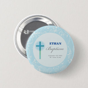 Bóton Redondo 5.08cm Baptismo azul do menino do laço