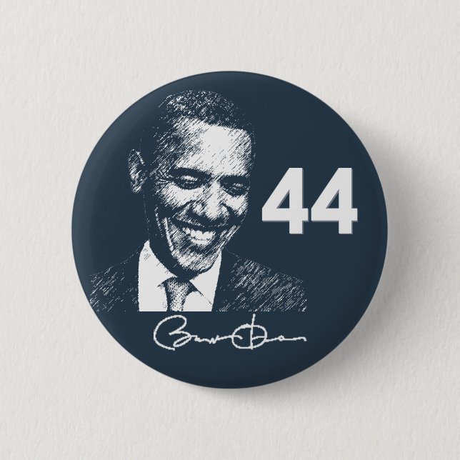 Bóton Redondo 5.08cm Barack Obama 44 presidente com assinatura (Frente)