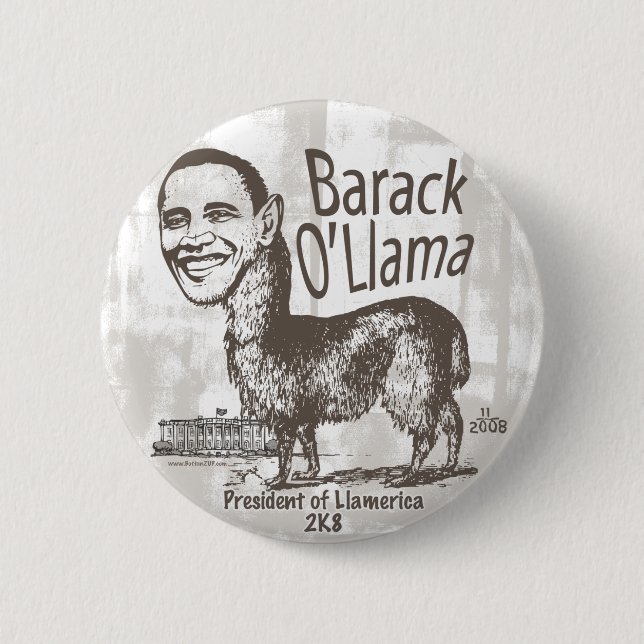 Bóton Redondo 5.08cm Barack O'Llama 2008 (Frente)