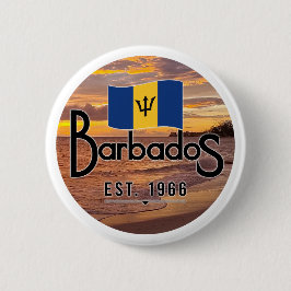 Bóton Redondo 5.08cm "Barbados Est. Sunset De 1966" Com Bandeira De Bar